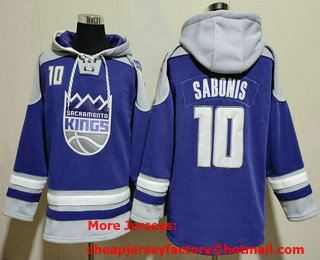 Men's Sacramento Kings #10 Domantas Sabonis Blue Grey Lace Up Pullover Hoodie