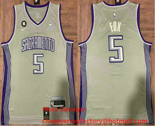 Men's Sacramento Kings #5 DeAaron Fox Grey 6 Patch City Edition Swingman Stitched Jersey With Sponsor