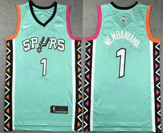 Men's San Antonio Spurs #1 Victor Wembanyama Aqua 2022 City Icon Sponsor Swingman Jersey