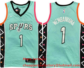Men's San Antonio Spurs #1 Victor Wembanyama Aqua 2022 City Icon Swingman Jersey