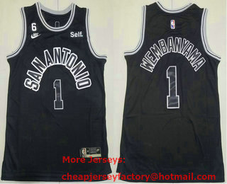 Men's San Antonio Spurs #1 Victor Wembanyama Black 2022 Nike Swingman Jersey With Sponsor