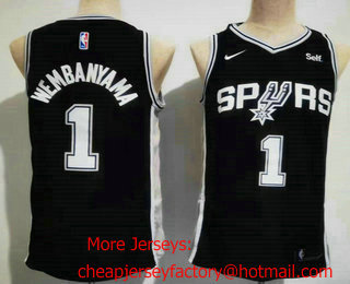 Men's San Antonio Spurs #1 Victor Wembanyama Black 2023 Icon Edition Stitched Jersey 01