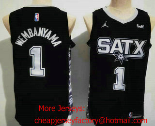 Men's San Antonio Spurs #1 Victor Wembanyama Black 2023 Statement Edition Stitched Jersey 01