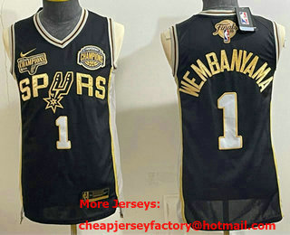 Men's San Antonio Spurs #1 Victor Wembanyama Black Gold 2026 Finals Western Conference Champions Patch Jersey