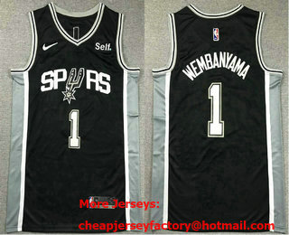 Men's San Antonio Spurs #1 Victor Wembanyama Black Icon Sponsor Swingman Jersey