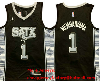 Men's San Antonio Spurs #1 Victor Wembanyama Black Statement Icon Swingman Jersey