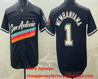 Men's San Antonio Spurs #1 Victor Wembanyama Black Stitched Baseball Jersey