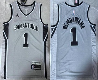 Men's San Antonio Spurs #1 Victor Wembanyama Gray 2025 Statement Swingman Jersey