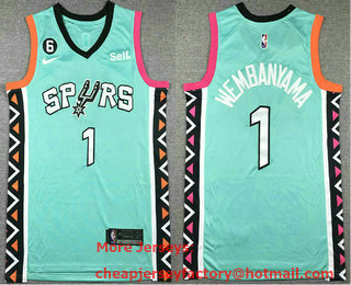Men's San Antonio Spurs #1 Victor Wembanyama Green 2023 Nike City Edition Swingman Stitched Jersey With Sponsor