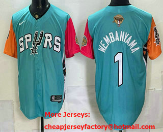 Men's San Antonio Spurs #1 Victor Wembanyama Teal 2026 Finals Patch Stitched Baseball Jersey