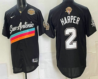 Men's San Antonio Spurs #2 Dylan Harper Black 2026 Finals Western Conference Champions Patch City Edition Baseball Jersey