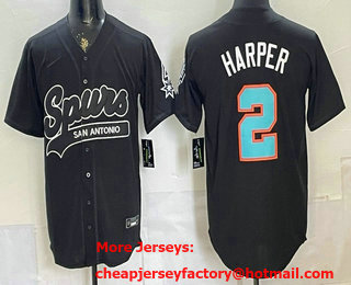 Men's San Antonio Spurs #2 Dylan Harper Black Stitched Baseball Jersey 11