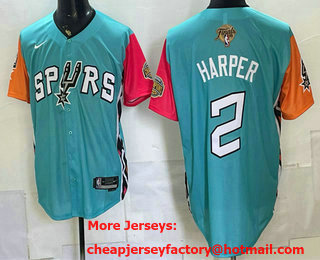 Men's San Antonio Spurs #2 Dylan Harper Teal 2026 Finals Patch Stitched Baseball Jersey