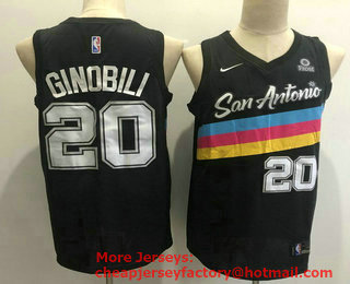 Men's San Antonio Spurs #20 Manu Ginobili Black 2021 Nike City Edition Swingman Stitched NBA Jersey With The NEW Sponsor Logo