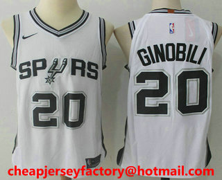 Men's San Antonio Spurs #20 Manu Ginobili White 2017-2018 Nike Authentic Stitched NBA Jersey
