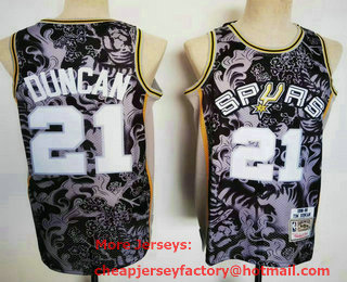 Men's San Antonio Spurs #21 Tim Duncan 1998-99 Black Lunar New Year Tiger Throwback Stitched Jersey