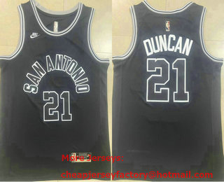 Men's San Antonio Spurs #21 Tim Duncan Black 2022 Nike Swingman Jersey With Sponsor