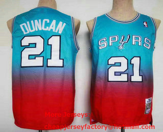 Men's San Antonio Spurs #21 Tim Duncan Blue Red 1998-99 Hardwood Classics Soul Swingman Throwback Jersey