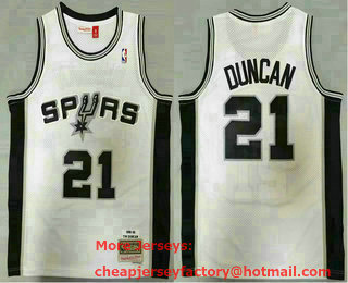 Men's San Antonio Spurs #21 Tim Duncan White 1998-99 Hardwood Classics Soul Swingman Throwback Jersey