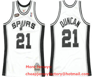 Men's San Antonio Spurs #21 Tim Duncan White Finals Patch Hardwood Classics Soul Swingman Throwback Jersey