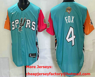 Men's San Antonio Spurs #4 DeAaron Fox Teal 2026 Finals Patch Stitched Baseball Jersey