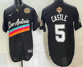 Men's San Antonio Spurs #5 Stephon Castle Black 2026 Finals Western Conference Champions Patch City Edition Baseball Jersey