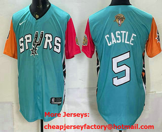 Men's San Antonio Spurs #5 Stephon Castle Teal 2026 Finals Patch Stitched Baseball Jersey