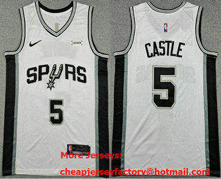 Men's San Antonio Spurs #5 Stephon Castle White Icon Sponsor Swingman Jersey