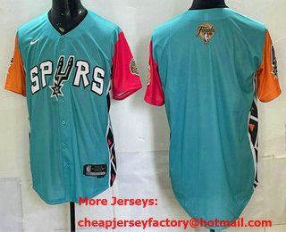 Men's San Antonio Spurs Blank Teal 2026 Finals Patch Stitched Baseball Jersey