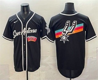 Men's San Antonio Spurs Team Big Logo Black Stitched Baseball Jersey