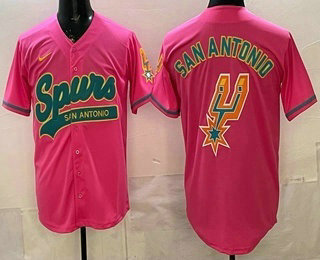Men's San Antonio Spurs Team Big Logo Pink Stitched Baseball Jersey