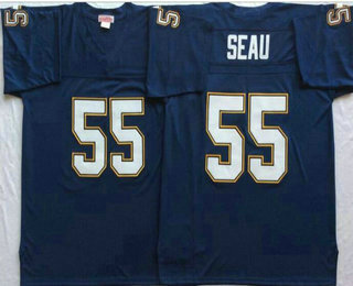 Men's San Diego Chargers #55 Junior Seau Dark Blue Throwback Jersey by Mitchell & Ness