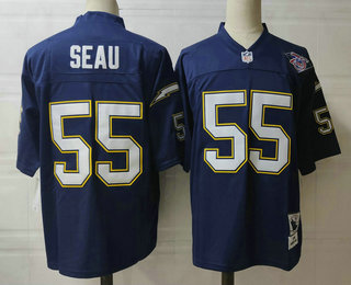 Men's San Diego Chargers #55 Junior Seau Dark Blue With 75TH Throwback Jersey