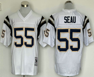 Men's San Diego Chargers #55 Junior Seau White Stitched Thowback Jersey