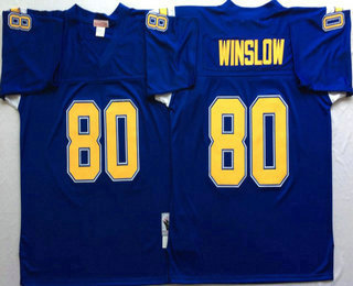 Men's San Diego Chargers #80 Kellen Winslow Dark Blue Throwback Jersey By Mitchell & Ness