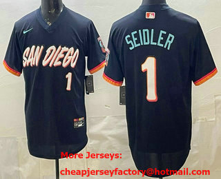 Men's San Diego Padres #1 Peter Seidler Navy 2026 City Connect Stadium Jersey