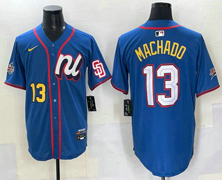 Men's San Diego Padres #13 Manny Machado Number Blue 2025 All Star Limited Stitched Jersey
