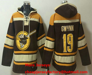Men's San Diego Padres #19 Tony Gwynn Brown Gold Ageless Must Have Lace Up Pullover Hoodie
