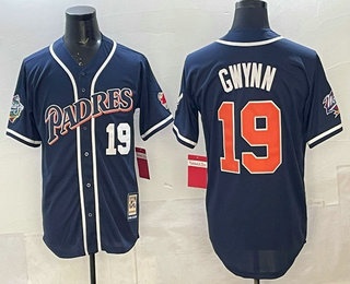 Men's San Diego Padres #19 Tony Gwynn Navy Blue Cooperstown Collection Stitched Throwback Jersey