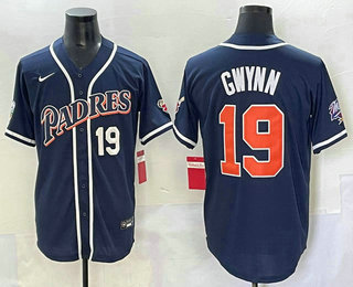Men's San Diego Padres #19 Tony Gwynn Navy Player Number Cooperstown Cool Base Jersey