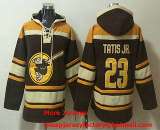 Men's San Diego Padres #23 Fernando Tatis Jr Brown Gold Ageless Must Have Lace Up Pullover Hoodie