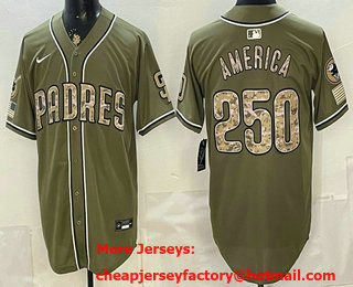 Men's San Diego Padres #250 America Olive 2026 Armed Forces Day Jersey