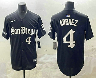 Men's San Diego Padres #4 Luis Arraez Black Gothic Edition Vapor Limited Stitched Baseball Jersey