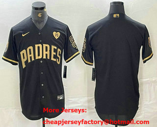 Men's San Diego Padres Blank Black Gold With Patch Cool Base Stitched Baseball Jersey