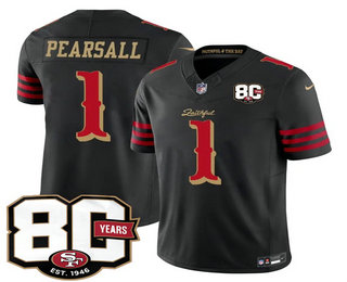 Men's San Francisco 49ers #1 Ricky Pearsall Limited Black 80th Anniversary Rivalries FUSE Vapor Jersey