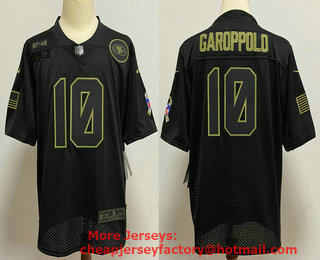 Men's San Francisco 49ers #10 Jimmy Garoppolo Black 2020 Salute To Service Stitched NFL Nike Limited Jersey