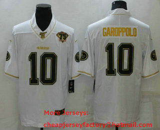 Men's San Francisco 49ers #10 Jimmy Garoppolo White 75th Patch Golden Edition Stitched NFL Nike Limited Jersey