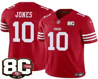 Men's San Francisco 49ers #10 Mac Jones Limited Red 80th Anniversary Patch FUSE Vapor Jersey