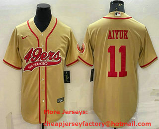 Men's San Francisco 49ers #11 Brandon Aiyuk Gold With Patch Cool Base Stitched Baseball Jersey