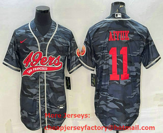 Men's San Francisco 49ers #11 Brandon Aiyuk Grey Camo With Patch Cool Base Stitched Baseball Jersey